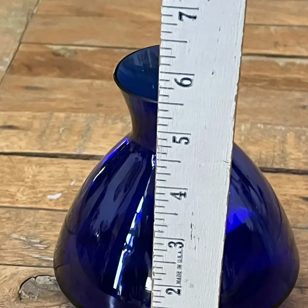 Vintage Cobalt Blue Hand Blown Glass Vase Flared Neck 5.5”